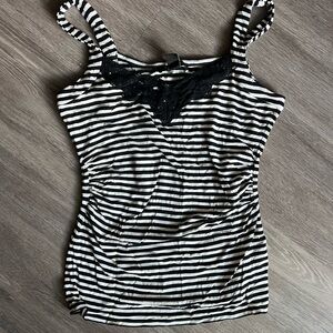 White House Black Market Black and White Striped Camisole